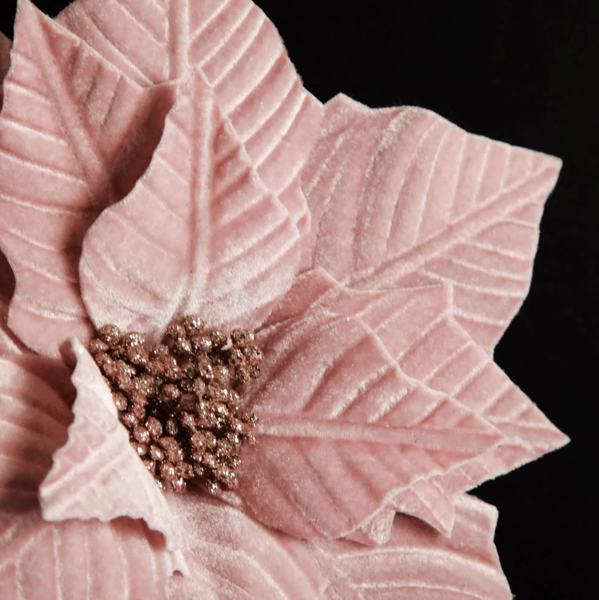 Pink Embossed Poinsettia Flower Stem with Glitter Centre Christmas Flowers|