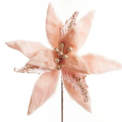 Pink Fur Poinsettia Flower Stem Christmas Flowers|