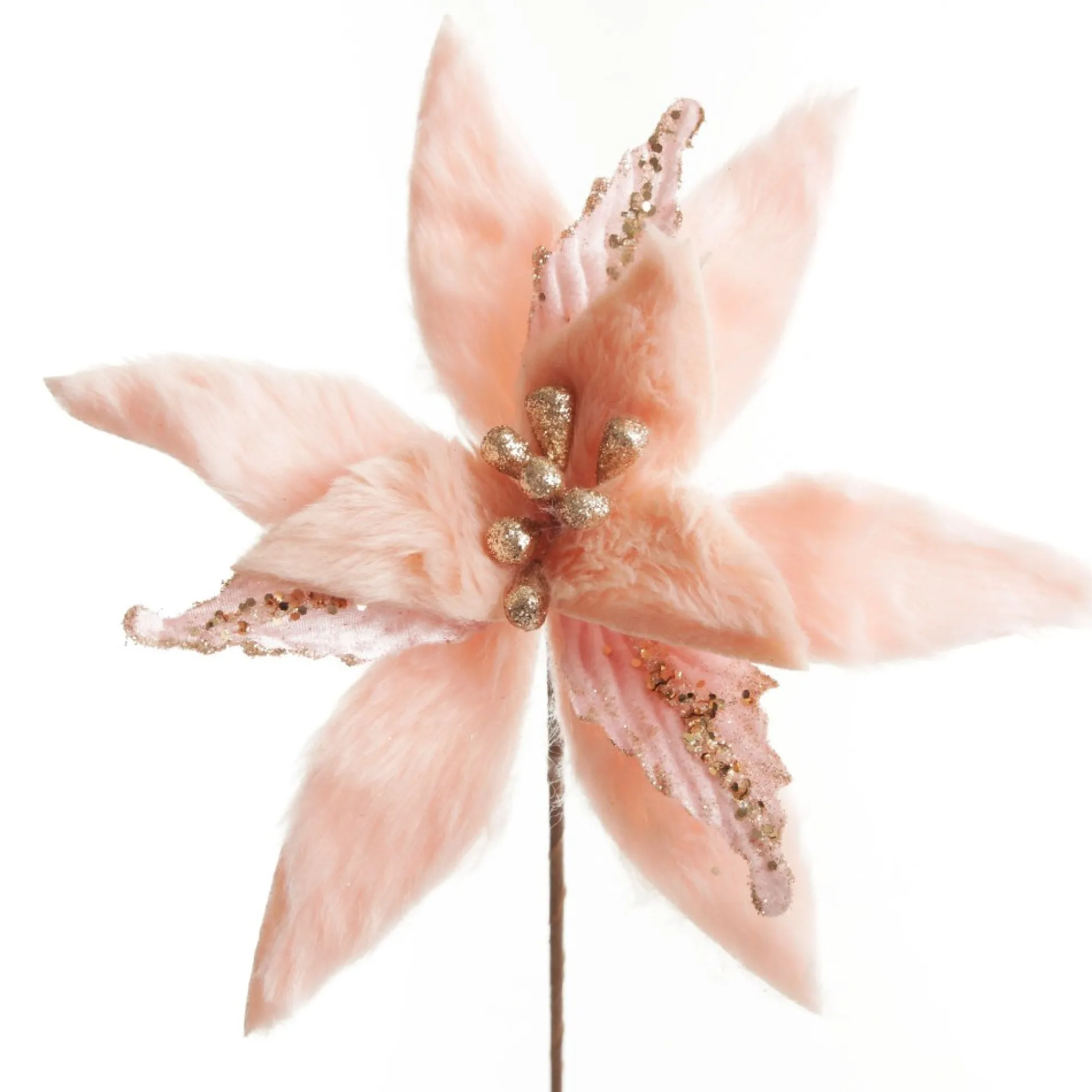 Pink Fur Poinsettia Flower Stem Christmas Flowers|