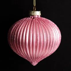 Pink Glass Ribbed Onion Christmas Bauble Decorative Christmas Baubles|