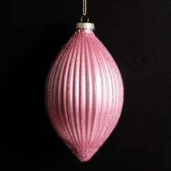 Pink Glass Ribbed Teardrop Christmas Bauble Decorative Christmas Baubles|