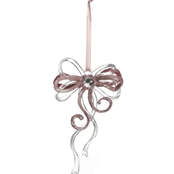 Pink Glitter and Clear Acrylic Bow Tree Decoration Christmas Tree Decorations|
