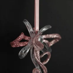 Pink Glitter and Clear Acrylic Bow Tree Decoration Christmas Tree Decorations|