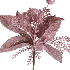 Pink Glitter Ball and Leaf Pick - Set of 2 Christmas Pick|Pink Glitter Ball And Leaf Pick - Set Of 2