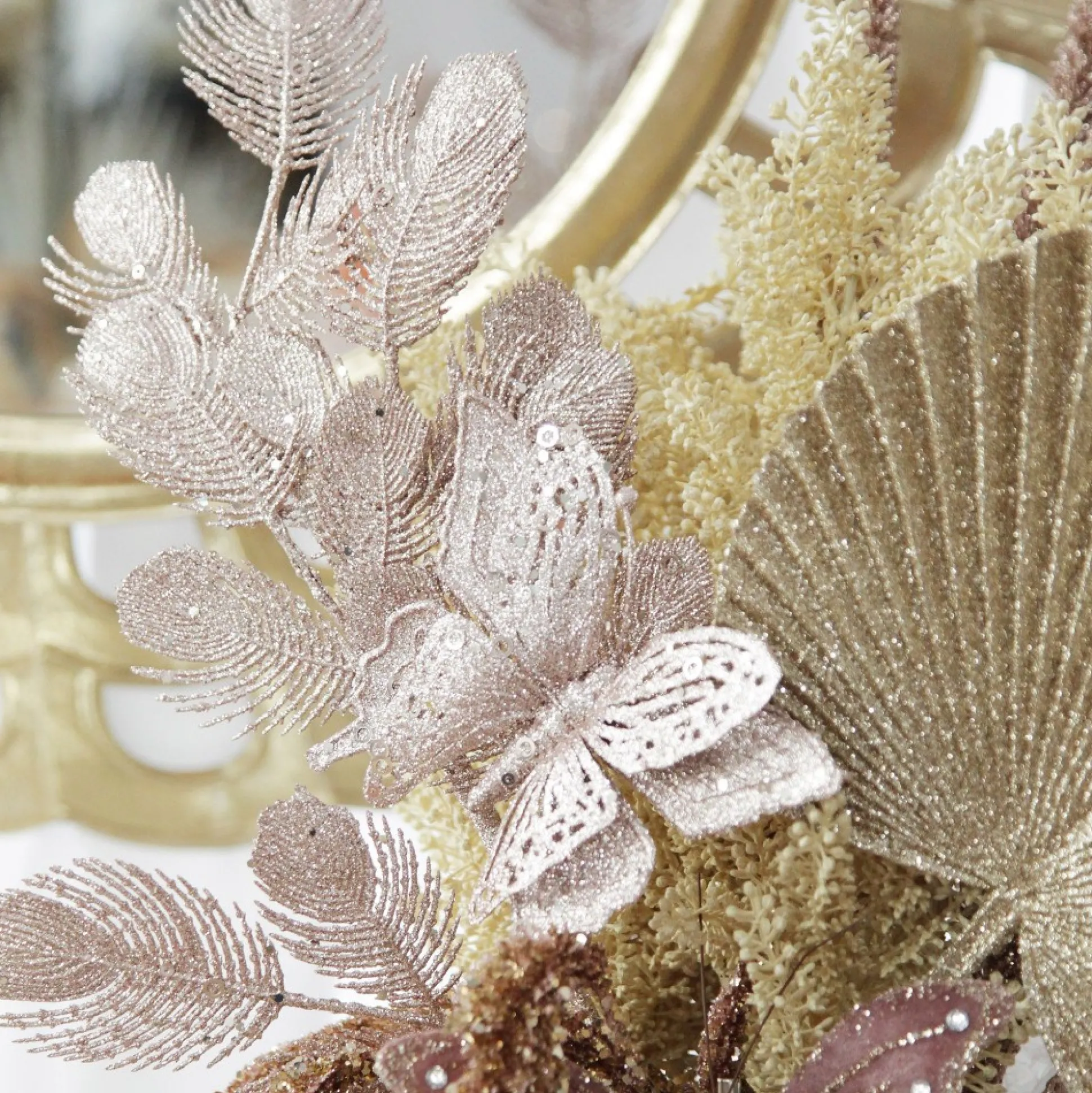 Pink Glitter Feathers with Butterfly Spray Pick Christmas Sprays|