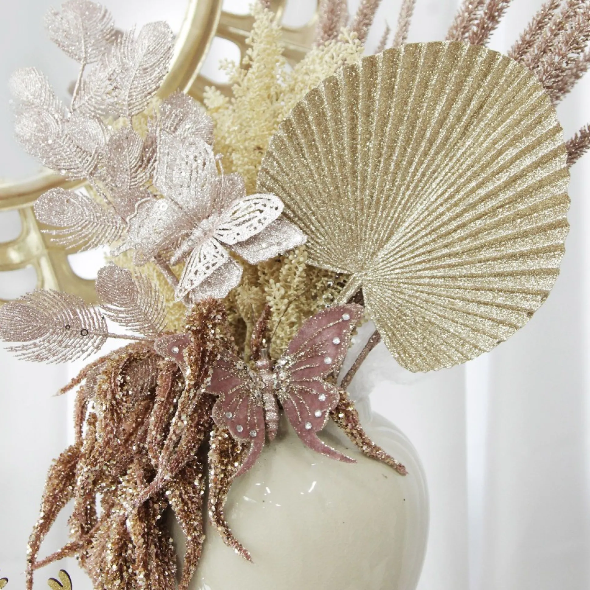 Pink Glitter Feathers with Butterfly Spray Pick Christmas Sprays|