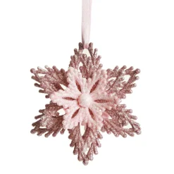 Pink Glitter Flower Christmas Tree Decoration Snowflakes And Stars|