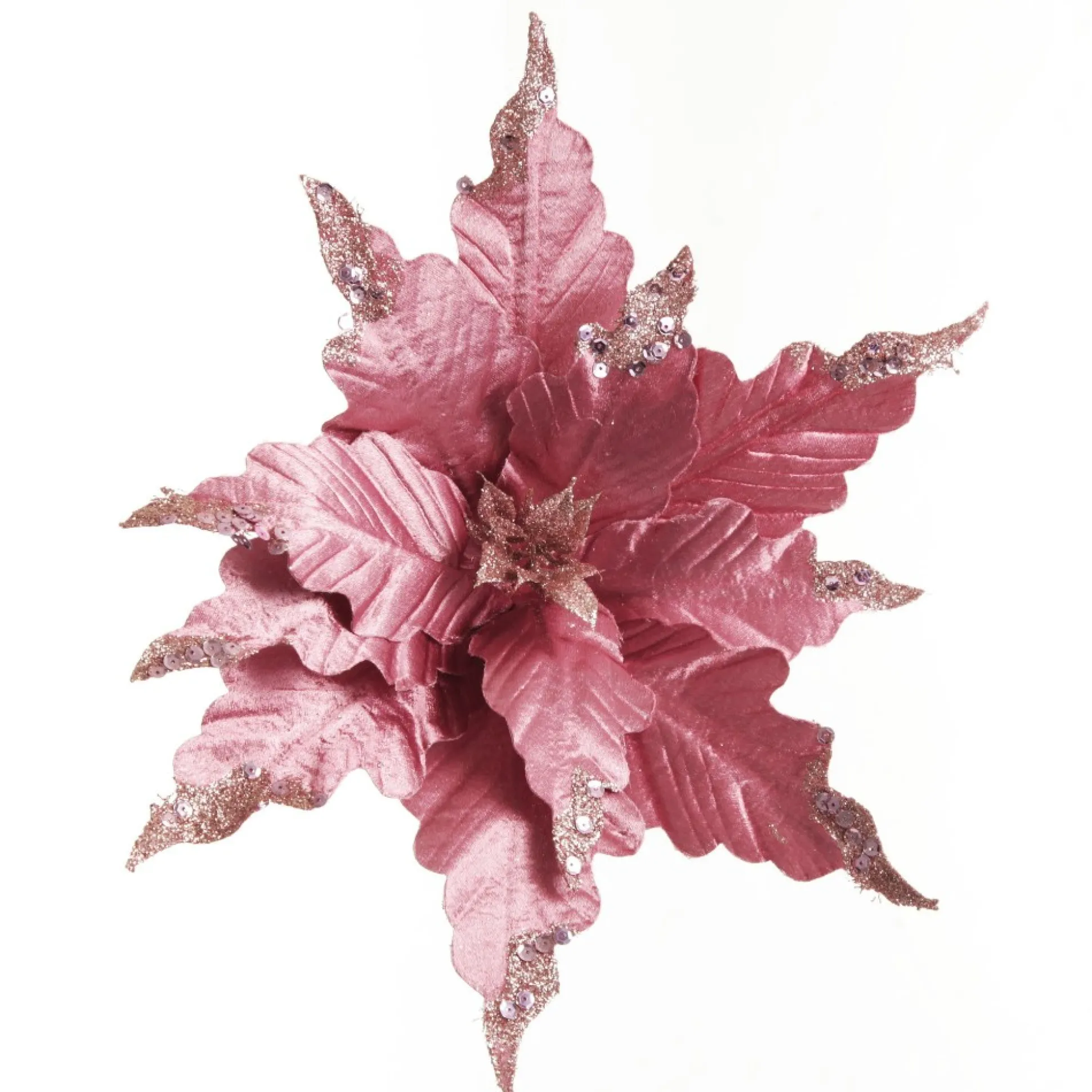 Pink Plum Sequin Poinsettia Flower Stem Christmas Flowers|