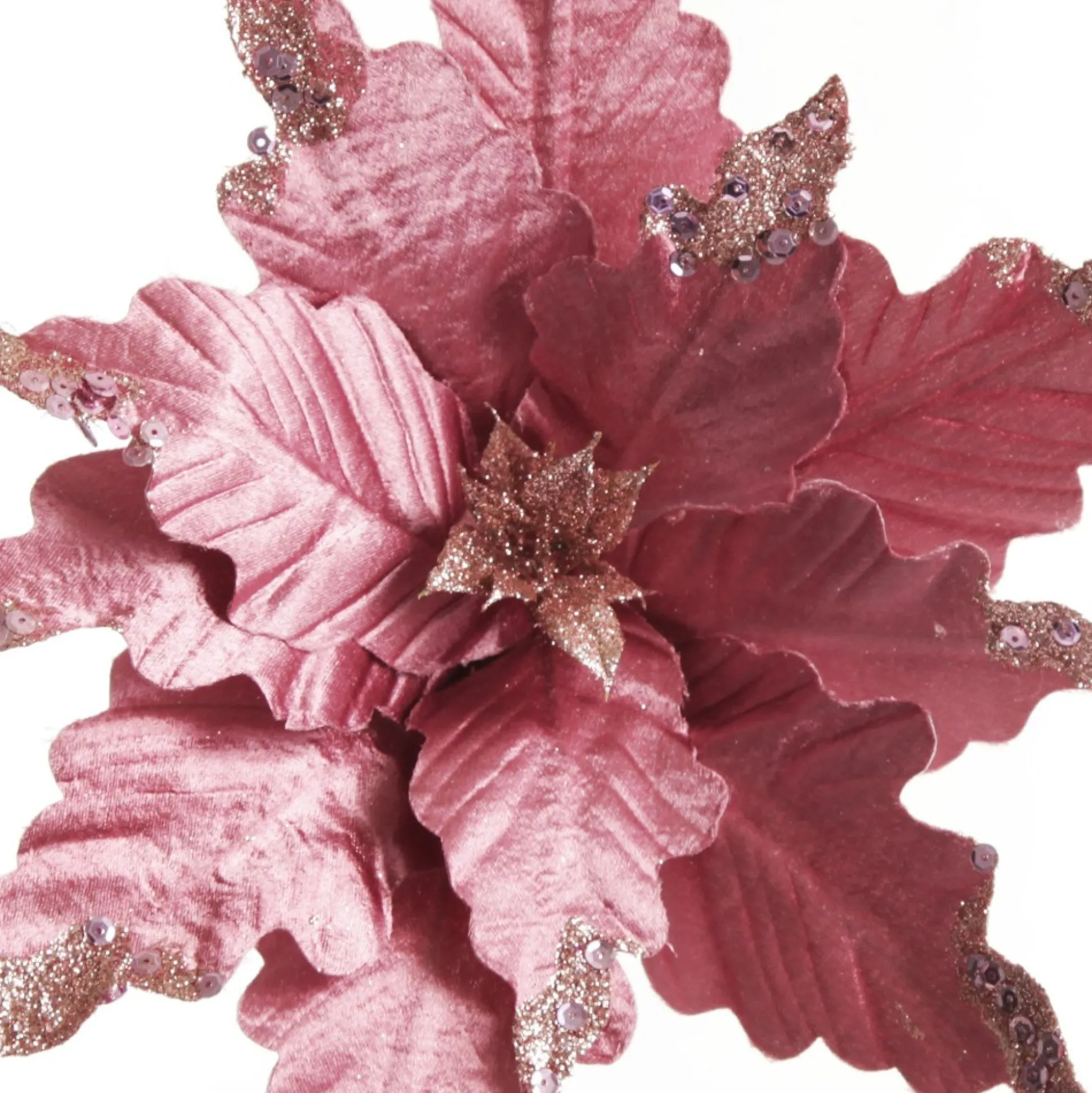 Pink Plum Sequin Poinsettia Flower Stem Christmas Flowers|