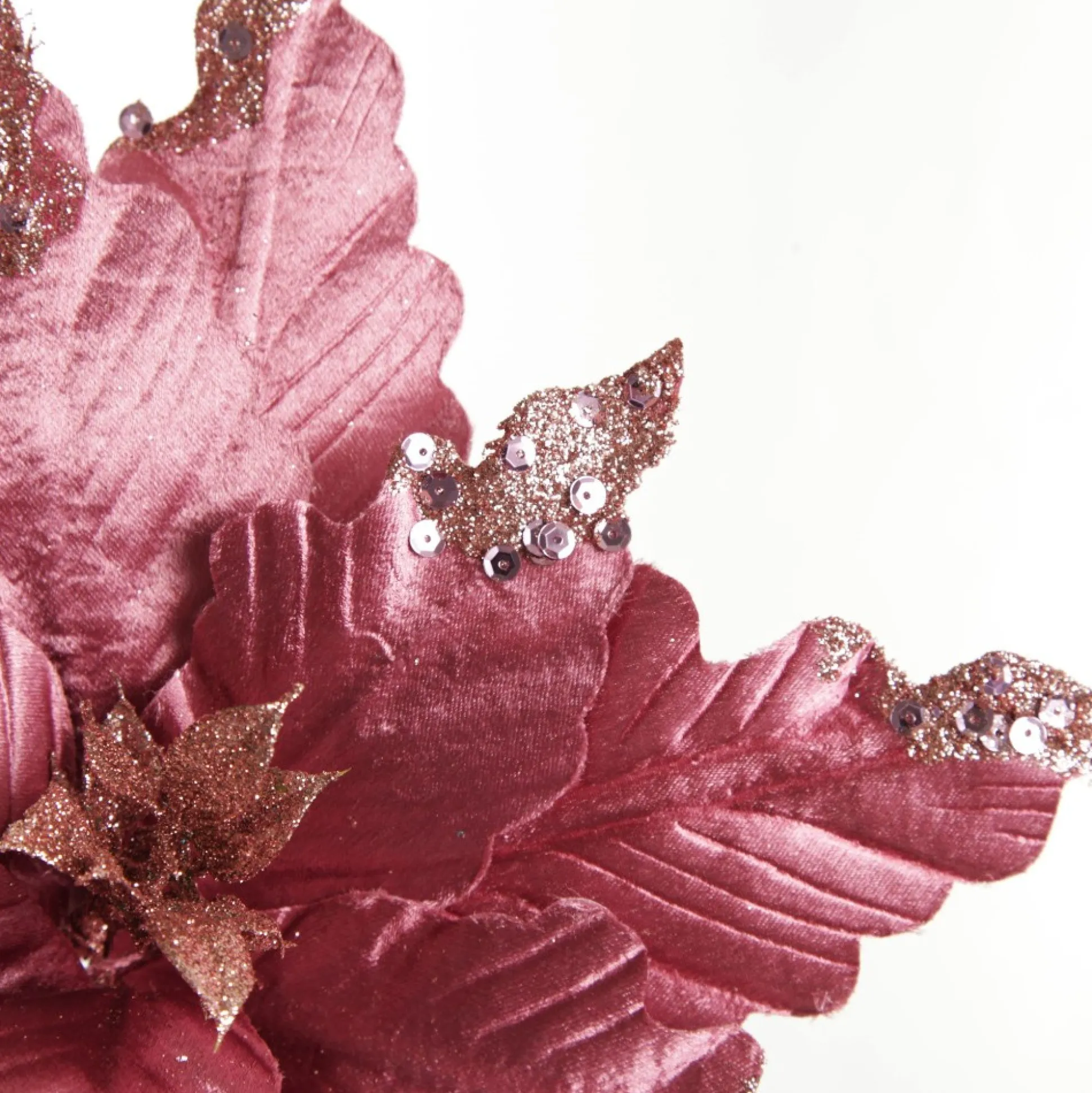 Pink Plum Sequin Poinsettia Flower Stem Christmas Flowers|