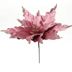 Pink Plum Sequin Poinsettia Flower Stem Christmas Flowers|
