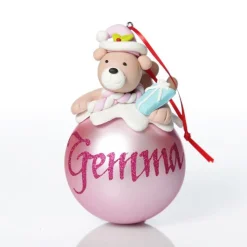 Pink Teddy Christmas Character Bauble Personalised Baubles|