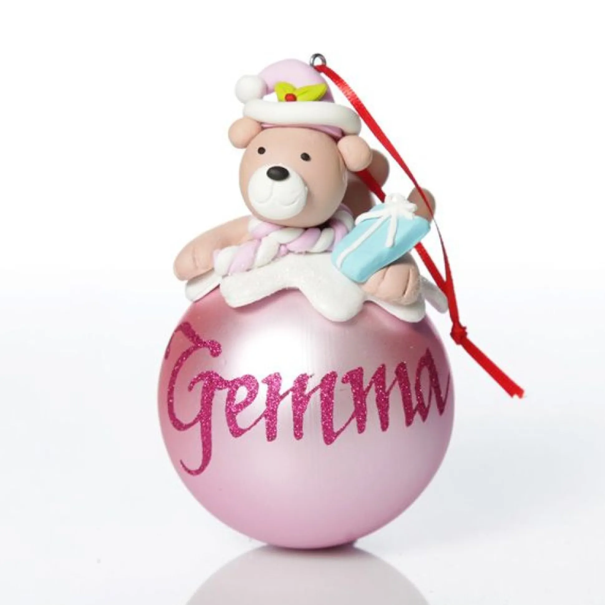 Pink Teddy Christmas Character Bauble Personalised Baubles|