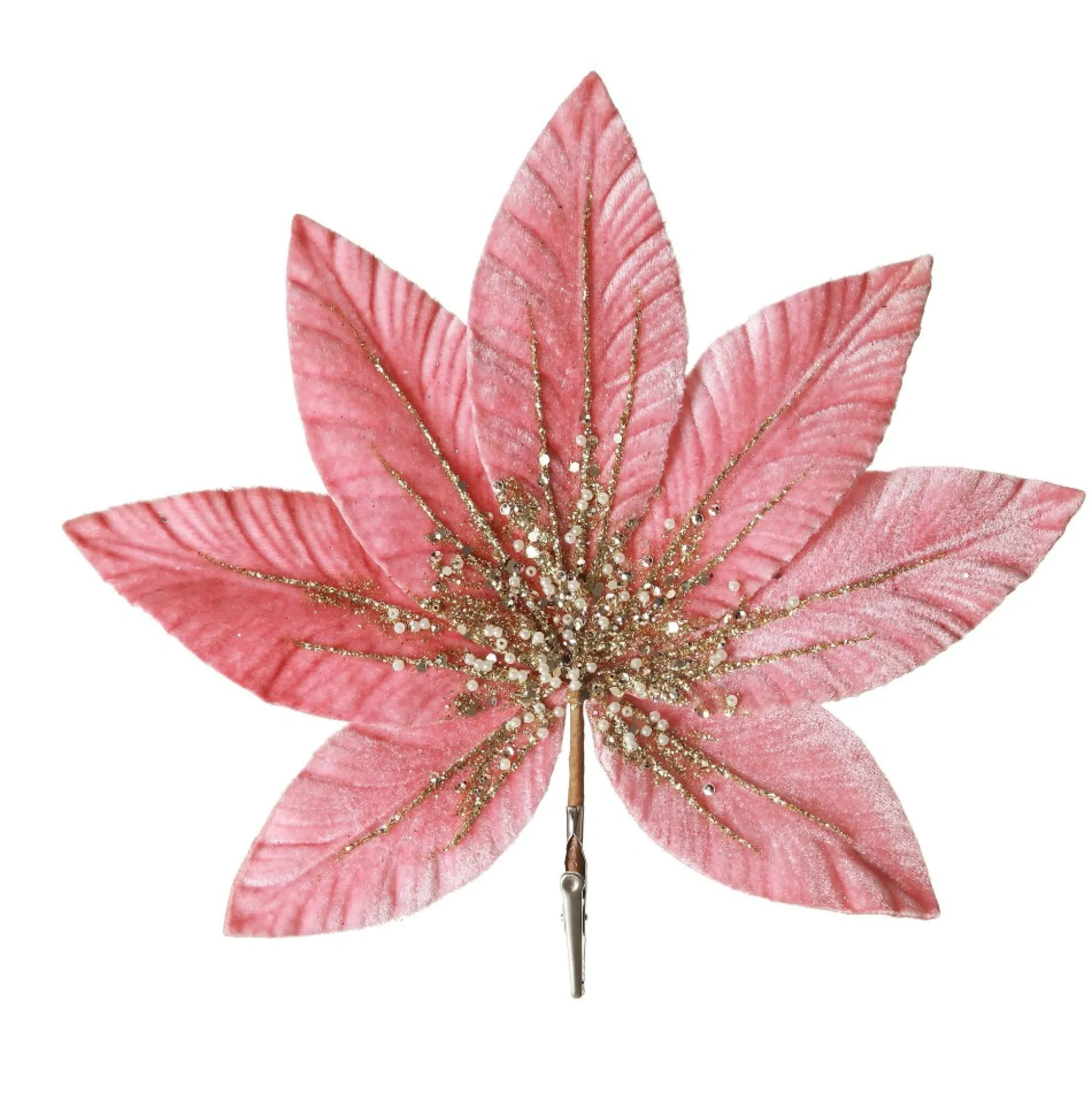 Pink Velour Fan Flower Clip with Jewel Centre Christmas Flowers|