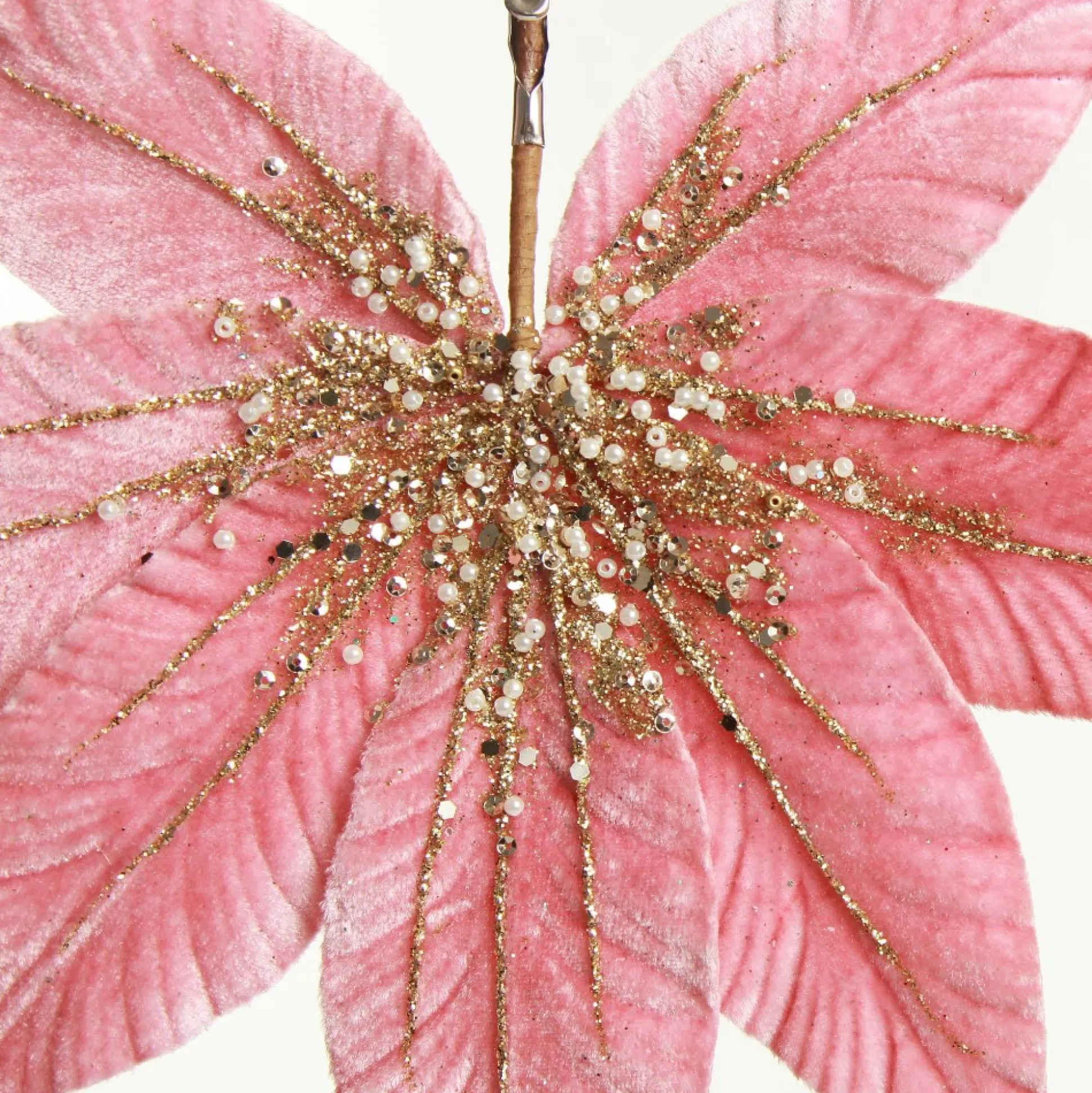 Pink Velour Fan Flower Clip with Jewel Centre Christmas Flowers|