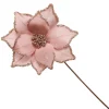 Pink Velour Poinsettia Flower Stem with Glitter Edge Christmas Flowers|