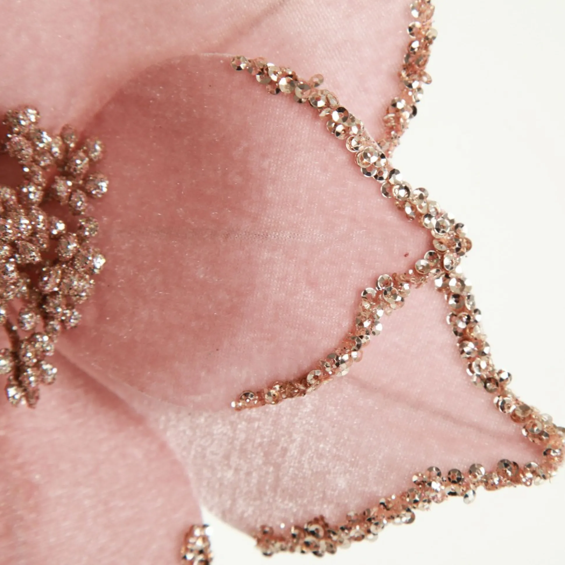 Pink Velour Poinsettia Flower Stem with Glitter Edge Christmas Flowers|