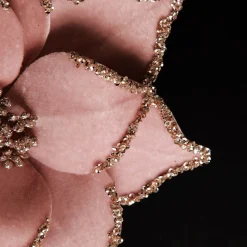 Pink Velour Poinsettia Flower Stem with Glitter Edge Christmas Flowers|
