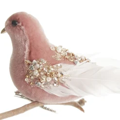 Pink Velvet Bird with Sequins Butterflies And Birds|