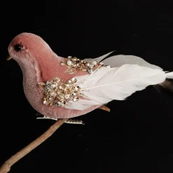 Pink Velvet Bird with Sequins Butterflies And Birds|