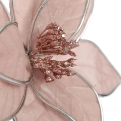 Pink Velvet Flower Stem with Silver Trim Christmas Flowers|