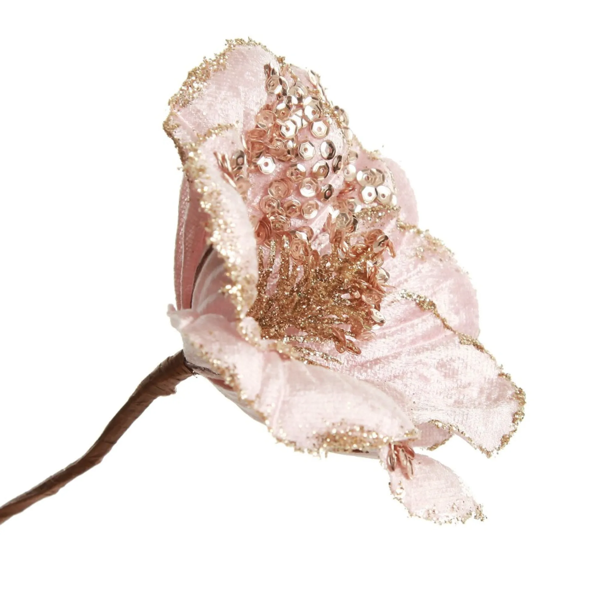 Pink Velvet Magnolia Flower with Champagne Sequin Tips Christmas Flowers|