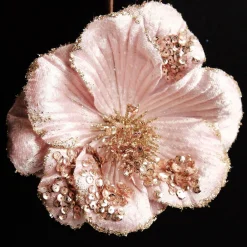 Pink Velvet Magnolia Flower with Champagne Sequin Tips Christmas Flowers|