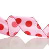 Pink with Red Dots Wired Christmas Ribbon Ribbons|