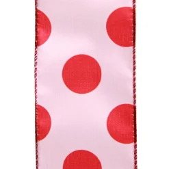 Pink with Red Dots Wired Christmas Ribbon Ribbons|