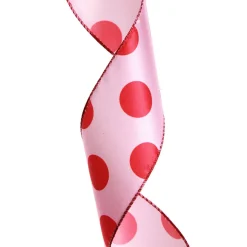 Pink with Red Dots Wired Christmas Ribbon Ribbons|