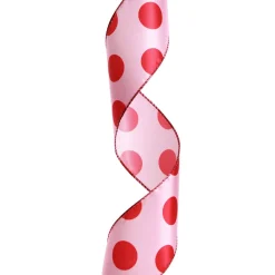 Pink with Red Dots Wired Christmas Ribbon Ribbons|