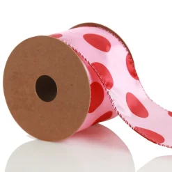 Pink with Red Dots Wired Christmas Ribbon Ribbons|