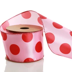 Pink with Red Dots Wired Christmas Ribbon Ribbons|