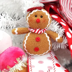 Plush Gingerbread with Red Bow Tree Decoration Christmas Tree Decorations|