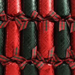 Red and Green Christmas Bon Bons with Tartan Ribbon Christmas Bon Bons|