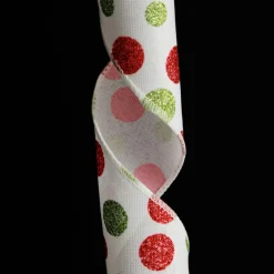 Red and Green Dots Wired Christmas Ribbon Ribbons|