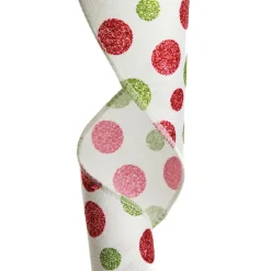 Red and Green Dots Wired Christmas Ribbon Ribbons|