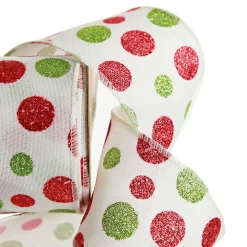 Red and Green Dots Wired Christmas Ribbon Ribbons|