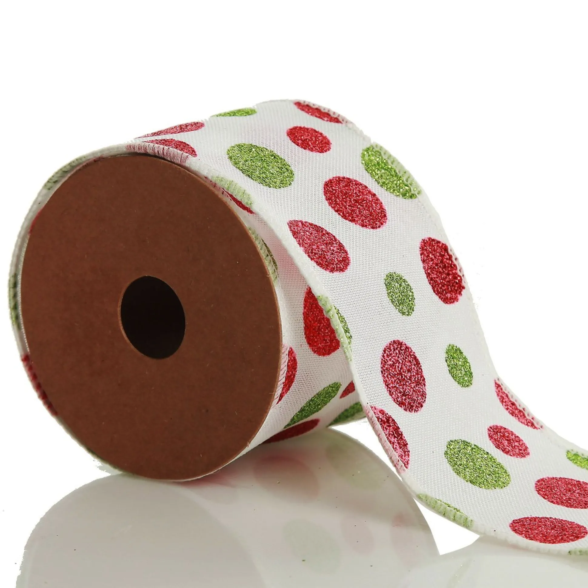 Red and Green Dots Wired Christmas Ribbon Ribbons|