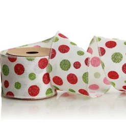 Red and Green Dots Wired Christmas Ribbon Ribbons|