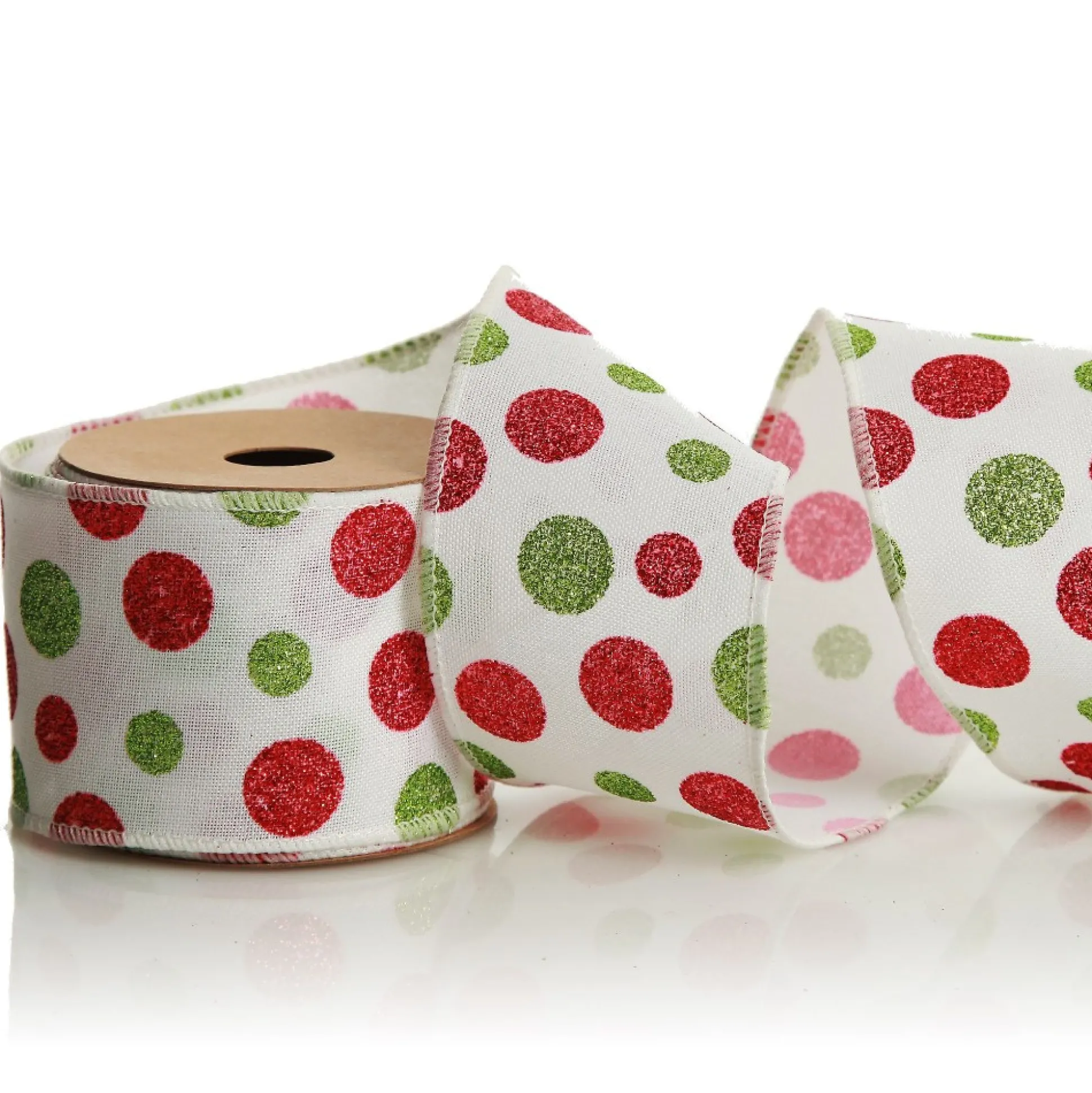 Red and Green Dots Wired Christmas Ribbon Ribbons|