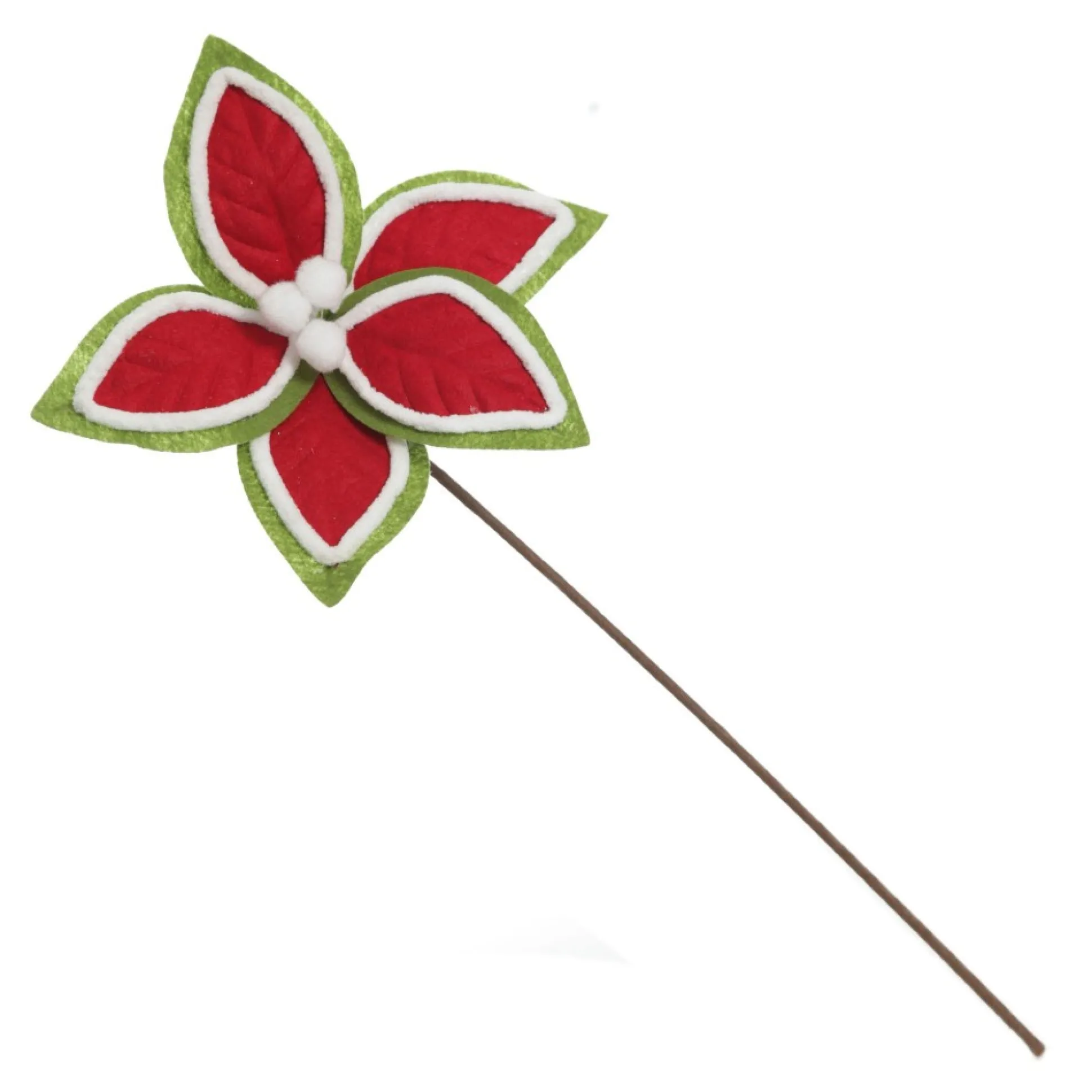 Red and Green Felt Flower Stem with Fur Trim Christmas Flowers|