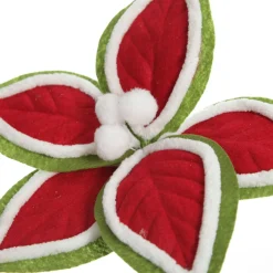 Red and Green Felt Flower Stem with Fur Trim Christmas Flowers|