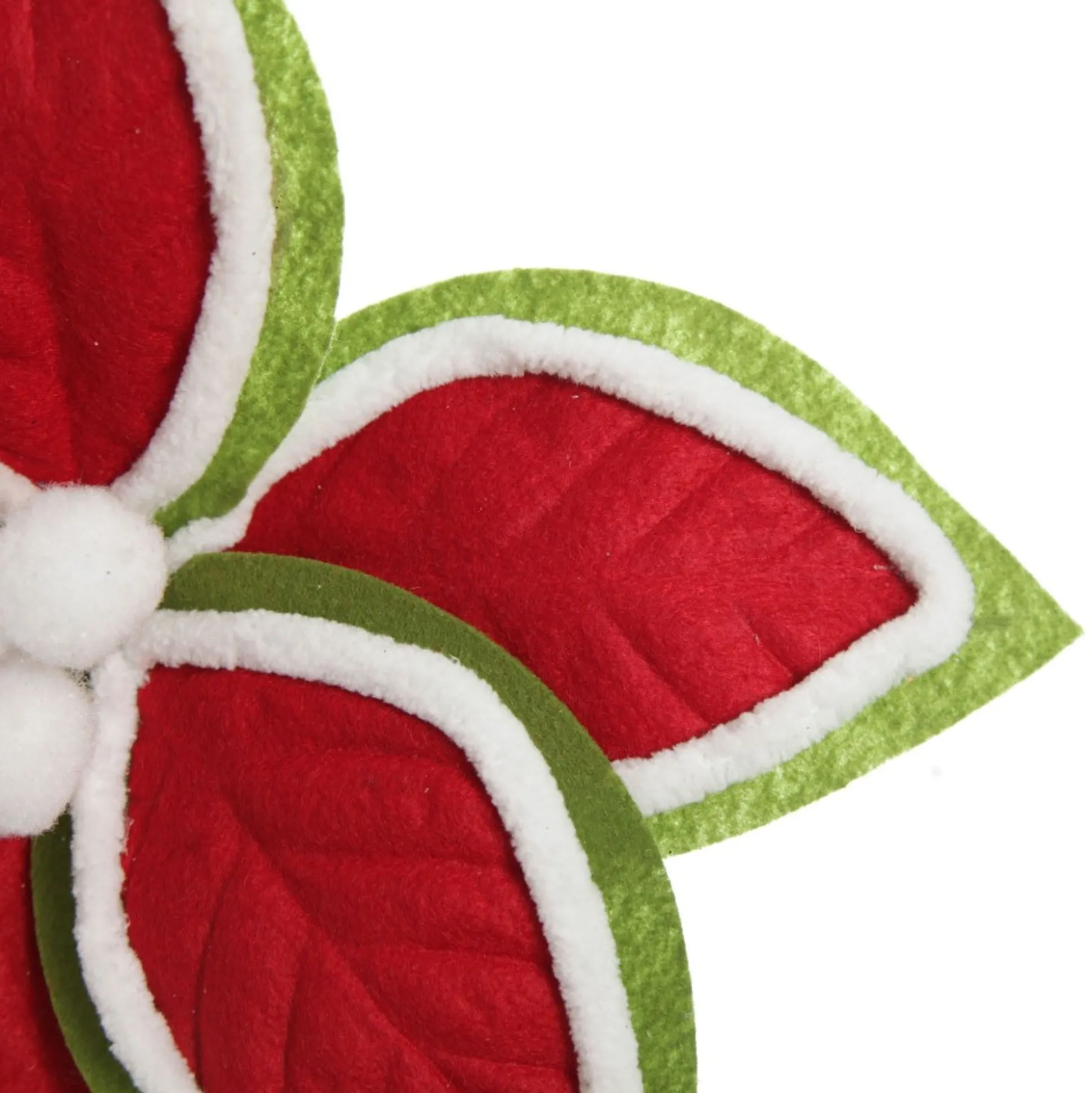 Red and Green Felt Flower Stem with Fur Trim Christmas Flowers|