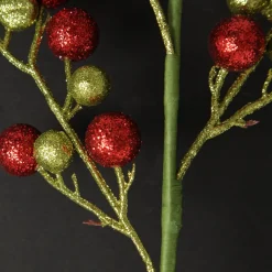 Red and Green Glitter Ball Christmas Pick Christmas Tree Picks|