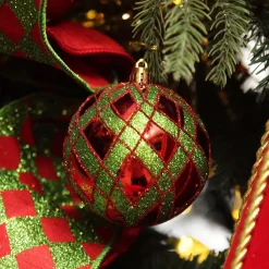 Red and Green Harlequin Christmas Baubles - Set of 4 Christmas Bauble Sets|