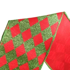 Red and Green Harlequin Pattern Christmas Ribbon Garland Tree Garlands|
