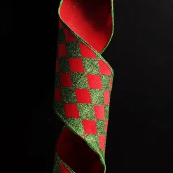 Red and Green Harlequin Pattern Christmas Ribbon Garland Tree Garlands|