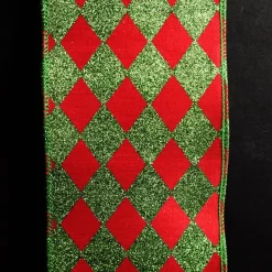 Red and Green Harlequin Pattern Christmas Ribbon Garland Tree Garlands|