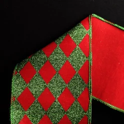 Red and Green Harlequin Pattern Christmas Ribbon Garland Tree Garlands|
